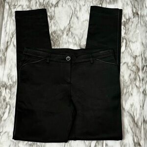 Black Skinny Pants with Sleek Design Paris Design Faux Leather Piping Tuxedo